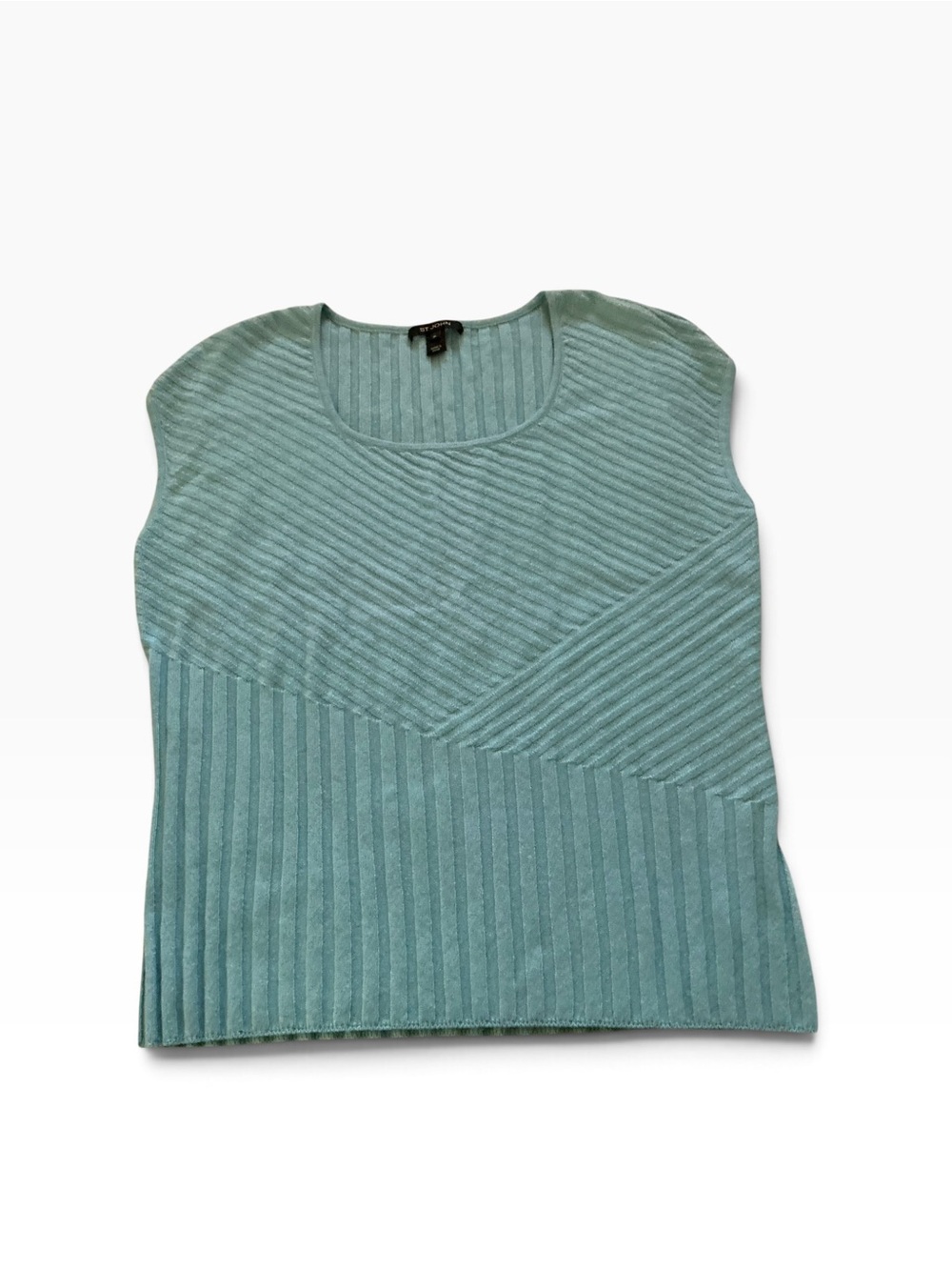 St. John cashmere sleeveless ribbed tank top aqua blue size xl
